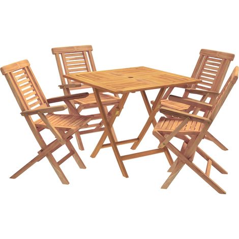Juego de bistro de jardín plegable de 5 piezas Natural vidaXL (1/5)