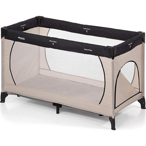 hauck Lettino da Viaggio Dream N Play Plus - Culla Neonato fino a 15kg - Letto Pieghevole 60x120cm - Box Bambini con Uscita Laterale - Borsa Inclusa - Beige, Nero (1/5)