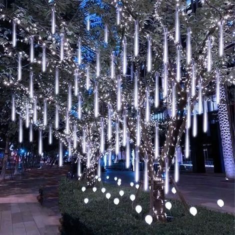 Guirlande lumineuse LED météore pluie lumière 30 cm, 8 tubes, décoration intérieure, sapins Noël, balcon, fête, mariage, blanc froid (1/4)