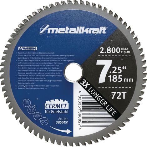 metallkraft Sägeblatt Ø 185 x 1,8/1,4 x 22 mm Z72 Edelstahl (1/3)