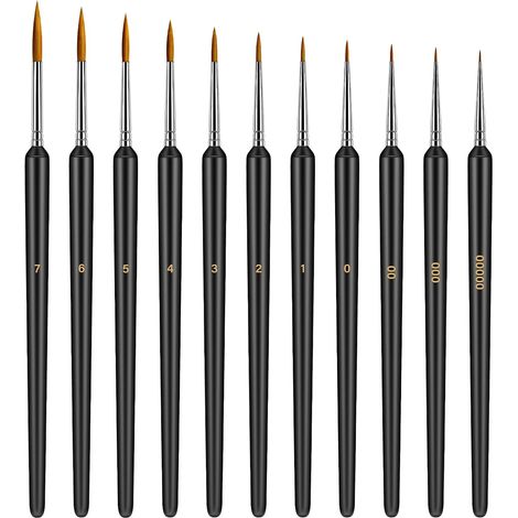 Juego de 11 pinceles para pintar detalles, ideales para modelismo y decoración de uñas. Pinceles finos para acuarela, acrílico y figuras. (1/5)