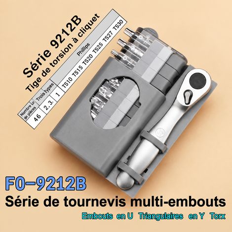 Jeu de tournevis à cliquet d'angle 90° série 9212B embouts U, triangle et 5 étoiles en acier S2 9212b 12 × 8 × 5 cm 300 g – Livraison gratuite
