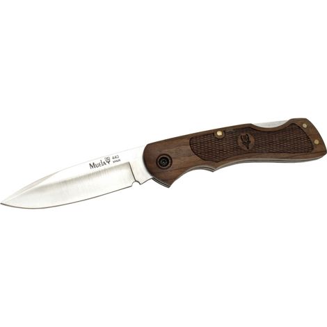 Navaja Muela BX Maderas, BX-8NG, cachas de madera nogal tallada, peso 90 gramos, hoja de 8,5 cm + tarjeta multiusos de regalo