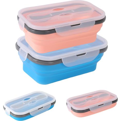 2 Pièces Boîte à Lunch Pliante 900ml Rétractable Déjeuner Bento Box Stockage avec Couvercle Empilable Boîte Bento Anti-Fuite