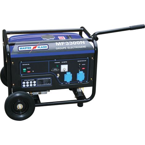 Master Flash – Groupe électrogène 3300 W essence 4 temps – Autonomie 7,5 heures – Moteur 4 temps 3000 trs/min – Niveau sonore 85,3 dB(A)