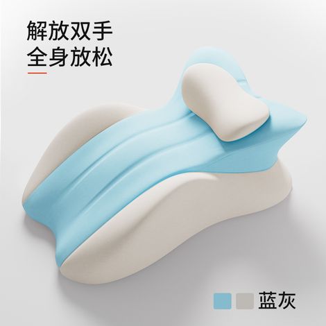 [KK] Grand oreiller ergonomique pour position ventrale, oreiller de sommeil ultra doux avec housse amovible et lavable, bleu-gris (1/5)