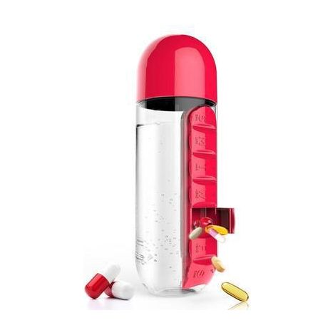 Bouteille d'eau de sport avec insert Organisateur de boîte quotidienne de 7 jours Verre à boire de qualité alimentaire de qualité médicale Vert (1/4)