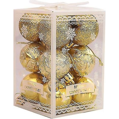 Lot de 6 boules de Noël dorées pour décoration de sapin, finition brillante, mate, lustrée (A) (1/4)