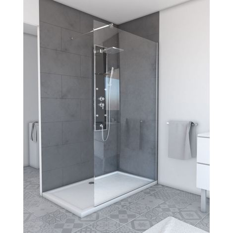 Aurlane – Paroi de douche 120x200cm – Verre trempé 8mm transparent – Profilé aluminium chrome ajustable – Installation réversible