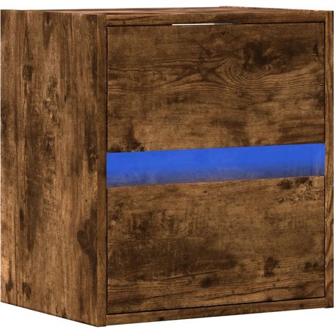 Comodino sospeso con luci LED 41 x 31 x 45 cm in MDF marrone DEC034174