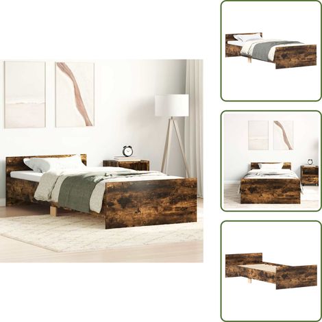 Bettgestell ohne Matratze Räuchereiche 90x200 cm Holzwerkstoff - Holzbettwäsche - Massivholzbette - Doppelbett - Einzelbett - Lattenrost (1/5)