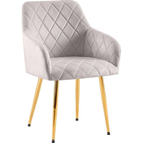 Chaise de salle à manger x1 en velours gris avec coutures décoratives en losange chic et contemporain 100007831 (1/5)