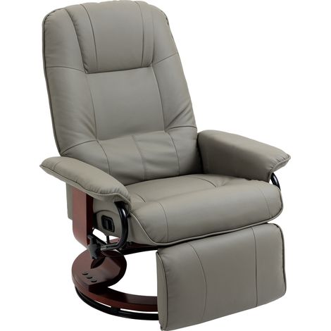 JSSEVN - Sillón reclinable de polipiel con amplios reposabrazos, inclinación de 145° y giro de 360°, color gris - 78x87x100 cm (1/5)