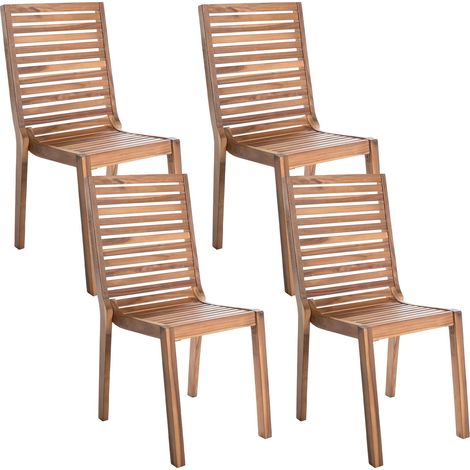 Gartenstuhl 4er Set OMBRIANO zertifiziertes Akazienholz Hellbraun