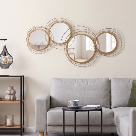 Ensemble de miroirs décoratifs muraux, comprenant 4 miroirs ronds, miroir mural, miroir de couloir, 107 x 4 x 56 cm (1/5)