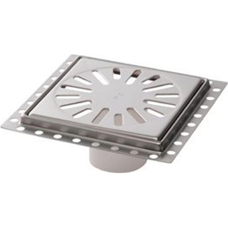Aquaberg évacuation inox de rénovation avec grille inox incl. deux clapets anti-odeur 150x150mm hauteur d'encastrement 10mm (1/4)