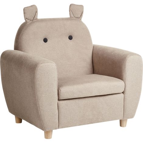 Sillón infantil tapizado efecto lino con reposabrazos para niños gris pardo Maribo