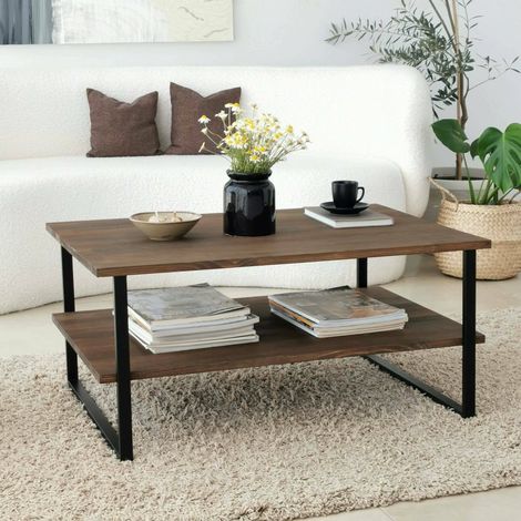 Dmora - Wohnzimmertisch Dlionett, Niedriger Wohnzimmertisch, Kaffeeregal, Couchtisch für Sofa, 85x60h40 cm, Nussbaum (1/5)