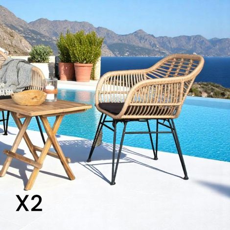 Chaise de jardin en rotin synthétique avec accoudoirs et coussin d'assise (lot de 2) IBIZA (1/5)