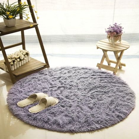 Round plush long-pile rug, non-slip, soft for children's room, baby's room, girl's room, playroom, living room, home decor (grey, 1 x 1 m) (1/5)