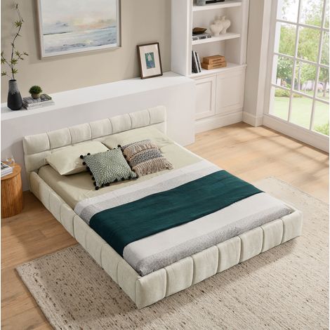 Bett Doppelbett 140x200 Chenille Beige Stabil HAVRYA (1/5)
