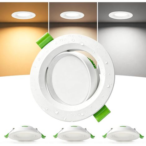 Lot de 3 Spots LED Encastrables Orientables 45°, Découpe Ø68-80 mm, 3CCT 2700K/4000K/6000K, Spots LED Extra Plats 23 mm, 5W, IP44 pour Salle de Bain et Cuisine, 230V, Blanc (1/5)