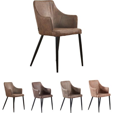 Single Zarah Modern Leather Dining Chair - Upholstered in Faux Leather with Metal Legs - Armchair for Dining Room Kitchen Living Room - Brown (1/5)