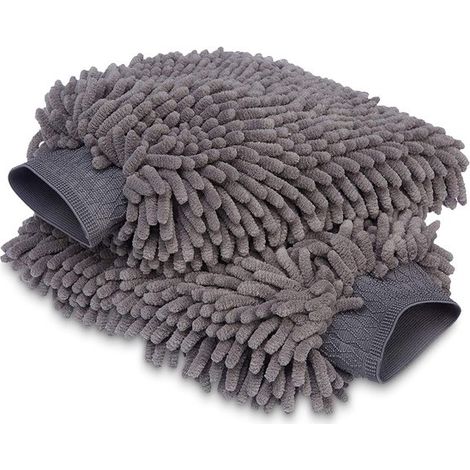 Guanto per lavaggio in microfibra, panno di lusso per lucidatura auto, set da 2, grigio, 22 x 14 cm (1/5)