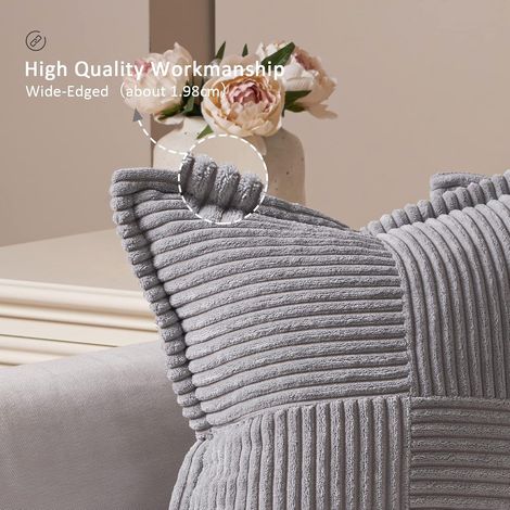 Lot de 2 Housses de Coussin 40x40 cm Velours Côtelé Gris Clair Fermeture Éclair Cachée Décoration Salon Chambre (1/5)