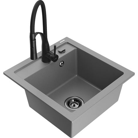 Mexen Vito fregadero de granito de 1 compartimento con grifo de cocina Aster, gris - 6503-71-73450-70-B (1/5)