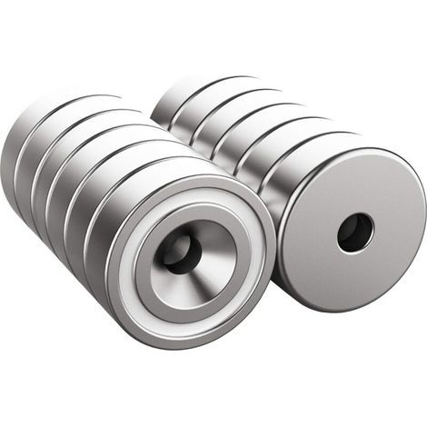 Set mit 12 Magneten, 6 kg Haftkraft. 16 x 5 mm. Mit Loch und Kappe. Gefräste Topfmagnete mit Schrauben.