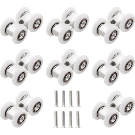 NOLUXA Roulettes pour portes coulissantes, 8 pièces, Blanc, Aluminium, Plastique (1/5)