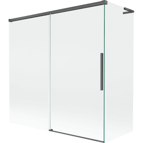 Mexen Rox L mampara de ba帽era plegable de 2 hojas 160 + 75 x 150 cm, transparente, gris arma cepillado - 8C9L-160-075-66-00