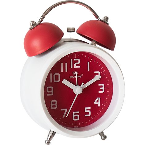 Réveil analogique vintage pour gros dormeurs, réveil à double cloche pour chambre, table de chevet, bureau, veilleuse, rouge (1/5)