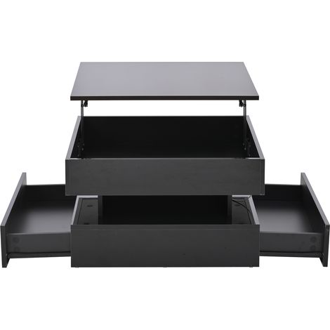 Mesa de centro elevable 65 x 65 x 38,5 cm negra con LED, 2 cajones y compartimento oculto (1/5)