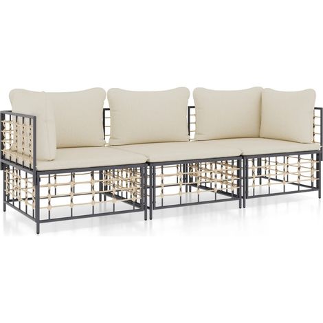 Maison Exclusive - 3-tlg. Garten-Lounge-Set mit Kissen Anthrazit (1/5)