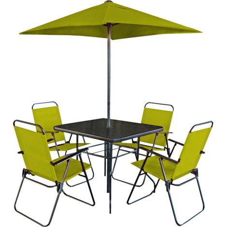 Set da Pranzo 6 Pezzi per Giardino Patio con Ombrellone 4 Sedie Pieghevoli Verde (1/5)