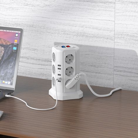 Multiprise Verticale Multifonctionnelle 3 Niveaux 12 Prises - Avec Ports USB & Protection Contre les Foudres (1/5)