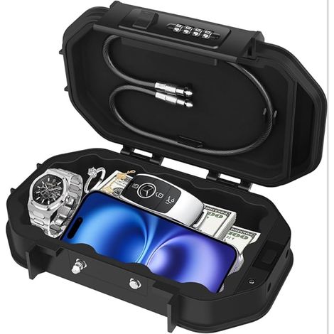 Coffret Fort Portable Sécurisé, 4 Chiffres Combinaison Petit Coffre Fort, Doublure en Silicone, Câble en Acier Amovible-Anti-Coupure et Anti-Perte, Maison Hôtel Plage (1/5)