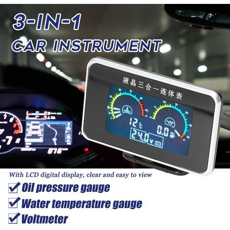 Compteur numérique LCD 3 en 1 pour voiture, tension de pression d'huile, jauge de température de l'eau, Instrument universel 9-36V pour camion SUV RV (1/5)