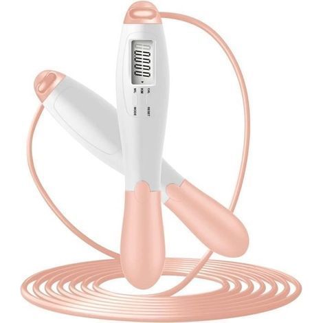 Verstellbares Smart-Springseil mit Kalorienzähler und Timer, rutschfesten Griffen, Rosa und Weiß (1/3)