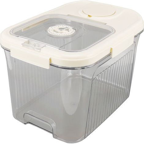 Boîte à riz de cuisine pour aliments secs, seau à riz hermétique multifonction avec compartiment pour céréales et farine, grand format, blanc crème (1/5)