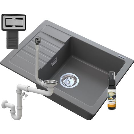 ÉVIER ARGOS GRIS GRANIT + SIPHON CARRÉ CHROMÉ (1/5)