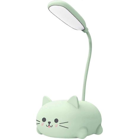 Lampe de bureau adaptée aux enfants, lampe de table LED chat mignonne avec bras flexible, rechargeable par USB, verte (1/5)
