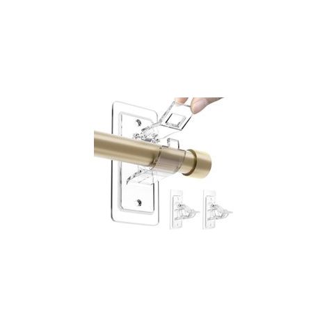 Lot de 2 supports de tringle à rideaux autocollants sans perçage en PET - Crochets de tringle à rideaux réglables sans clous pour salon et salle de bain (1/5)