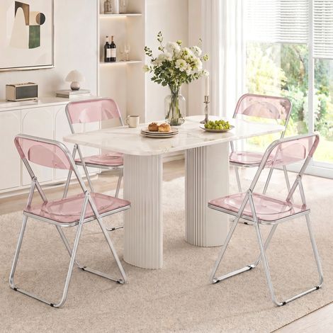 Set mit 4 Klappstühlen aus rosafarbenem, transparentem Acryl (1/5)