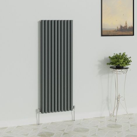 WarmeHaus Vertical Oval Double Anthracite Radiator 1600x590mm (1/5)