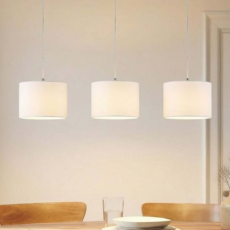 [GEBRAUCHT] B-Ware Lindby Hängeleuchte Imarin 3-flg. weiß Textil 100cm dimmbar Eiche Holz (1/2)
