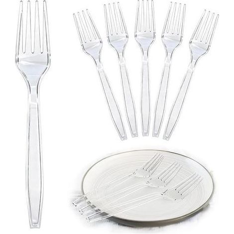 Lot de 100 fourchettes en plastique - Fourchettes à gâteau - Couverts en plastique réutilisables et robustes - Fourchettes pour fêtes de famille, fêtes d'anniversaire, mariages (1/3)