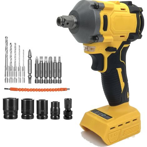 Impact wrenches,Cordless Brushless Impact wrench Car Repair Wheel Nut Gun Driver Drill Screwdriver Accessories,1/2" Torque ,700 Nm, 4x Sockets (7/9/14/17mm),(No Battery),Compatible With Dewalt Battery